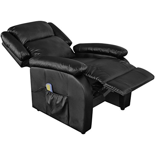 Festnight Elektrischer Massagesessel Massage Sessel aus Kunstleder Fernsehsessel mit Heizfunktion Schwarz