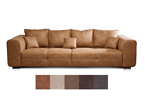 Cavadore Big Sofa Mavericco/Big Couch im Modernen Design in Lederoptik/Inklusive Rückenkissen und Zierkissen/287 x 69 x 108 cm (BxHxT)/Mikrofaser Anthrazit