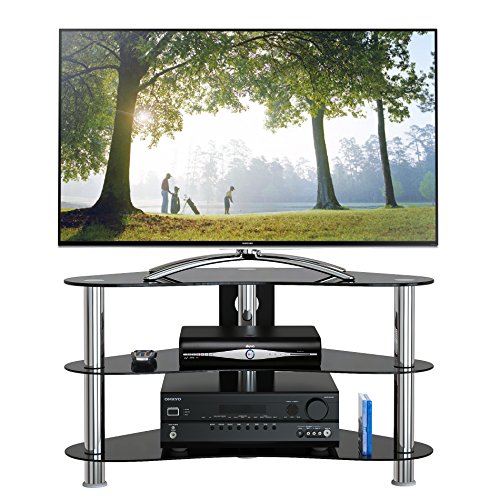 1home LCD-/Plasma-TV Rack Glas Tisch Ständer LCD Rack LED Tisch Fernsehtisch Schwarz Glas DREI Ablagen