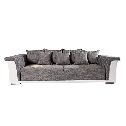 Design Big XL Sofa BELLINA hellgrau Strukturstoff weiß Schlaffunktion Federkern