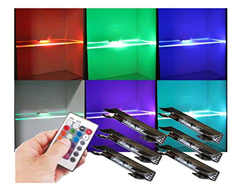 LED RGB Glaskantenbeleuchtung mit Fernbedienung Helitec 6-er Set / 2279-6/ Glaskantenleuchten LED Clip Glasplattenbeleuchtung Vitrinenbeleuchtung Glasbodenbeleuchtung