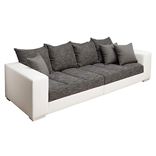 Riess Ambiente Design XXL Sofa Big Sofa Island in weiß grau Charcoal Strukturstoff inkl. Kissen Couch
