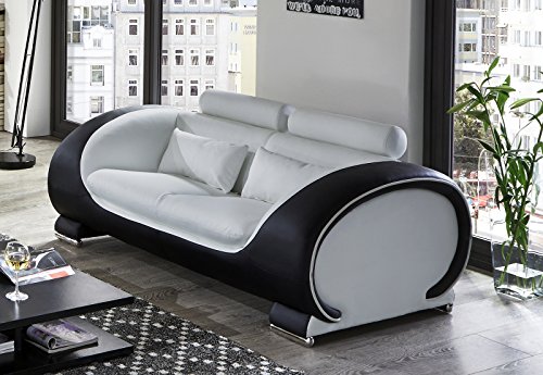 SAM 2-Sitzer Sofa Vigo, weiß/schwarz, Couch aus Kunstleder