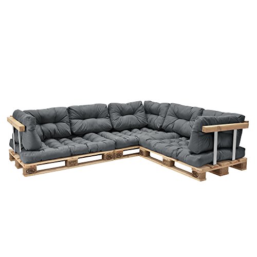[en.casa] Euro Paletten-Sofa - DIY Möbel - Indoor Sofa mit Paletten-Kissen / Ideal für Wohnzimmer - Wintergarten (3 x Sitzauflage und 8 x Rückenkissen) Grau