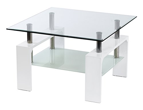 ts-ideen Design Glastisch Beistelltisch Edelstahl Hochglanz Weiß + 8 mm ESG Glas