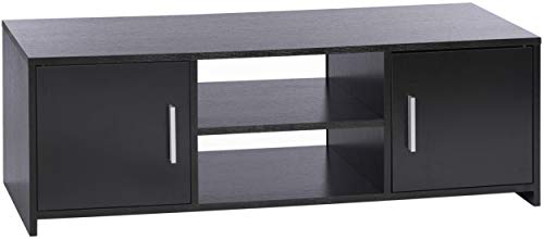 ts-ideen TV-Bank Lowboard Sideboard Kommode HiFi-Schrank Regal Holz Holz 2 Türen Schwarz 110 x 36 cm