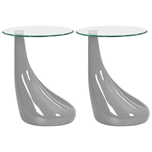 vidaXL 2x Couchtisch Runde Glasplatte Beistelltisch Wohnzimmertisch Glastisch Kaffeetisch Sofatisch Teetisch Telefontisch Tisch Hochglanz-Grau