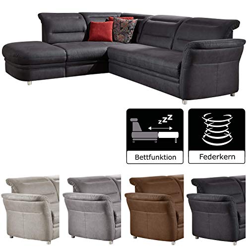 Cavadore Eck-Sofa Bontlei/Federkern-Couch mit Kopfteilverstellung/Inkl. Schlaffunktion und Stauraum / 261 x 88 x 237 cm (BxHxT)