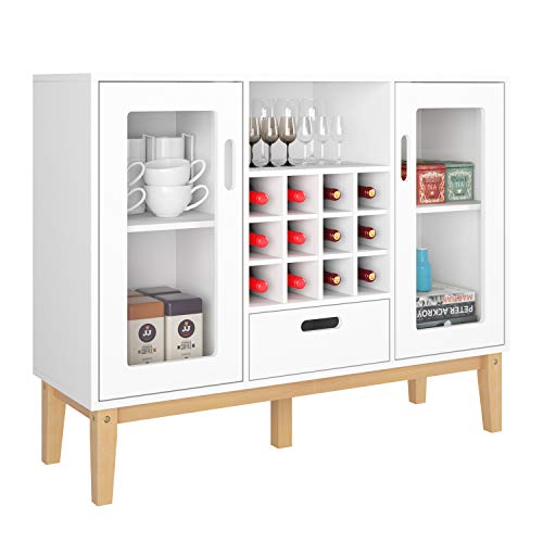 HOMECHO Buffetschrank Weiß Sideboard mit Weinregal Bar Weinschrank mit 12 Flaschen Anrichte für Küche Wohnzimmer Arbeitszimmer 100x80.5x33 cm
