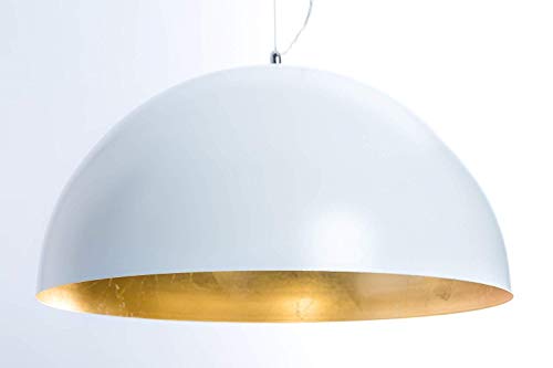 Hochwertige Design Deckenlampe Weiß Gold Durchmesser 35 cm, Pendelleuchte Rund, Hängelampe LED Geeignet, Retro Vintage Lampenschirm Für Wohnzimmer Und Küche - Metall - Dimmbar Und Höhenverstellbar