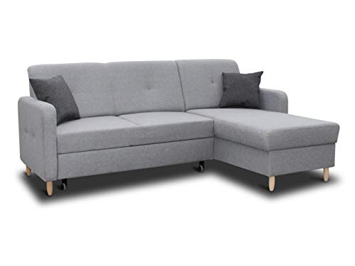 Ecksofa Oslo mit Schlaffunktion und Bettkasten - Scandinavian Design Couch, Sofagarnitur, Couchgarnitur, Polsterecke, Holzfüße (Grau (Inari 91 + Inari 94), Ecksofa Rechts)