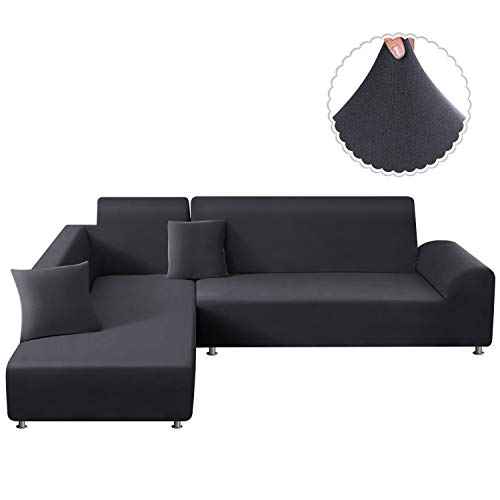 TAOCOCO Sofa Überwürfe Sofabezug Elastische Stretch für L-Form Sofa Abdeckung 2er Set für 3 Sitzer + 3 Sitzer mit 2 Stücke Kissenbezug (Grau)
