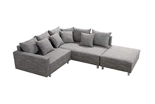 Küchen-Preisbombe Modernes Sofa Couch Ecksofa Eckcouch in Gewebestoff hellgrau mit Hocker Minsk R