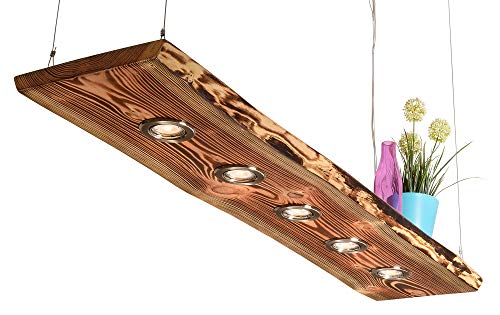 Blockholz-Schmiede Deckenlampe Holz geflammt für die Küche - Wohnzimmer Vintage Hängelampe – Esszimmer Pendelleuchte – Deckenleuchte mit LED Beleuchtung 5W Warmweiß, Größe: 120cm 5 LEDs