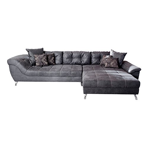 Riess Ambiente Design Ecksofa Genesis 360cm Vintage grau Microfaser inkl. Kissen Couch Wohnlandschaft Ottomane beidseitig aufbaubar