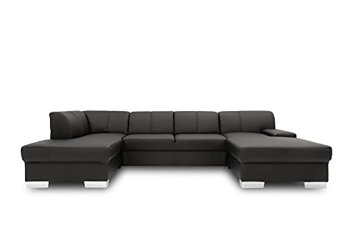 DOMO. collection Wohnlandschaft Star, Leder-Sofa in U-Form, Polstergarnitur, Couch 150 x 304 x 150 cm (BxTxH), in Kunstleder schwarz