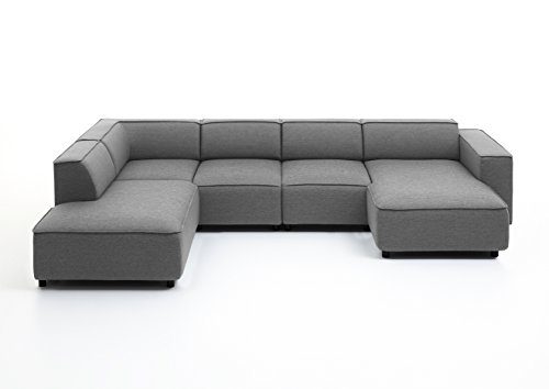 Atlantic Home Collection BULKY Wohnlandschaft Ecksofa, Récamière links, Stoff, hellgrau, 195 x 324 x 70 cm