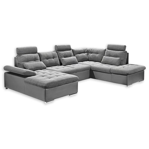 JAKARTA Wohnlandschaft in U-Form in Lederoptik, Dunkelgrau / Anthrazit - Ausziehbares Sofa mit Schlaffunktion & Bettkasten - 324 x 107 x 170 (218) cm (B/H/T)