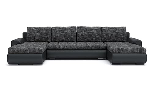 Mebligo - Ecksofa mit Schlaffunktion und Bettkasten Tokio III, Eckcouch aus Kunstleder, Sofa U Form 302x159x89 cm, Couch Wohnzimmer, Ecke Sofa Wohnlandschaft, Schlafsofa Dunkelgrau/Kunstleder Schwarz